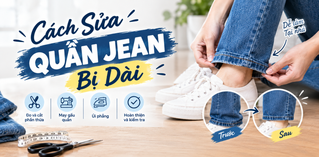 cách sửa quần jean bị dài 