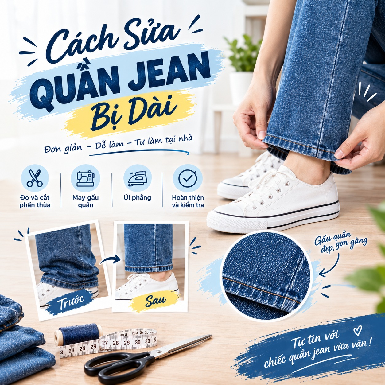 Cách Sửa Quần Jean Bị Dài Chuẩn Tại Nhà